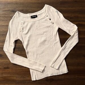 Express White Ribbed Long Sleeve Fitted Round Neck Sweater Top Small